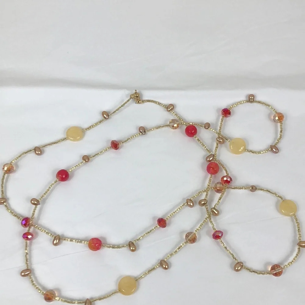 Long Necklace Glass And Seed Bead Magnetic Closure Fairy Boho - Picture 8 of 15